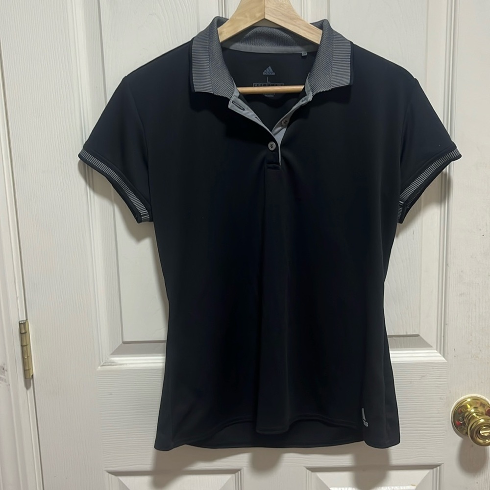Cute Black Adidas Athleisure Polo Shirt Size L